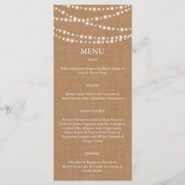 Twinkle LIghts Menu on Burlap (Anverso)