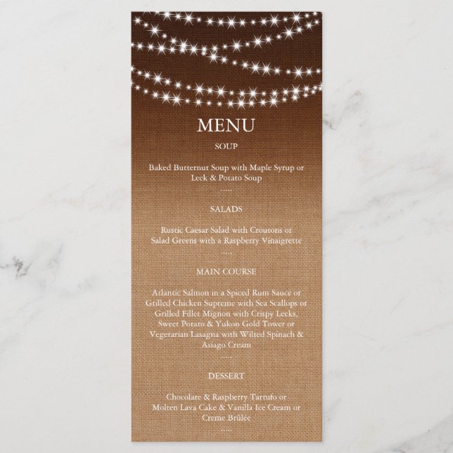 Twinkle LIghts Menu on Shaded Burlap (Anverso)