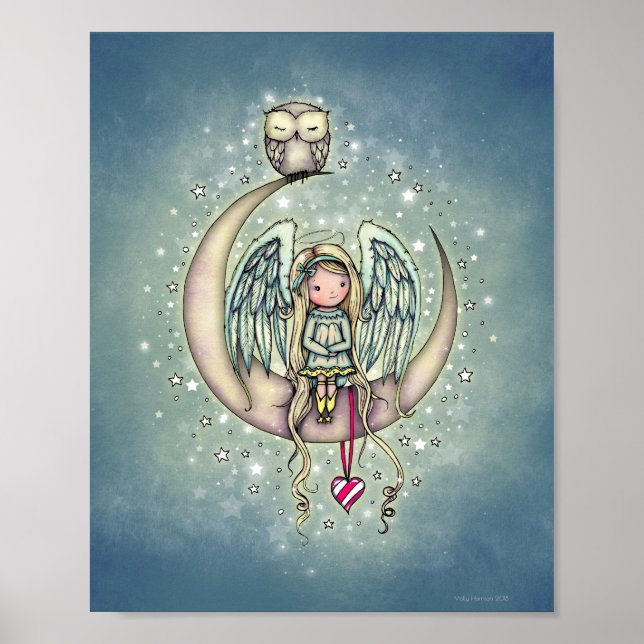 Twinkle Little Angel y búho Arte Ilustrado (Frente)