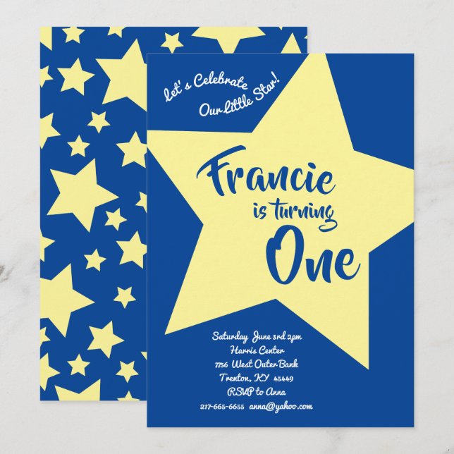 Twinkle Little Star 1er cumpleaños Invitaciones a  (Anverso / Reverso)