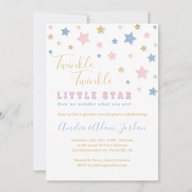 Twinkle Little Star Gender Revelan Invitación (Anverso)