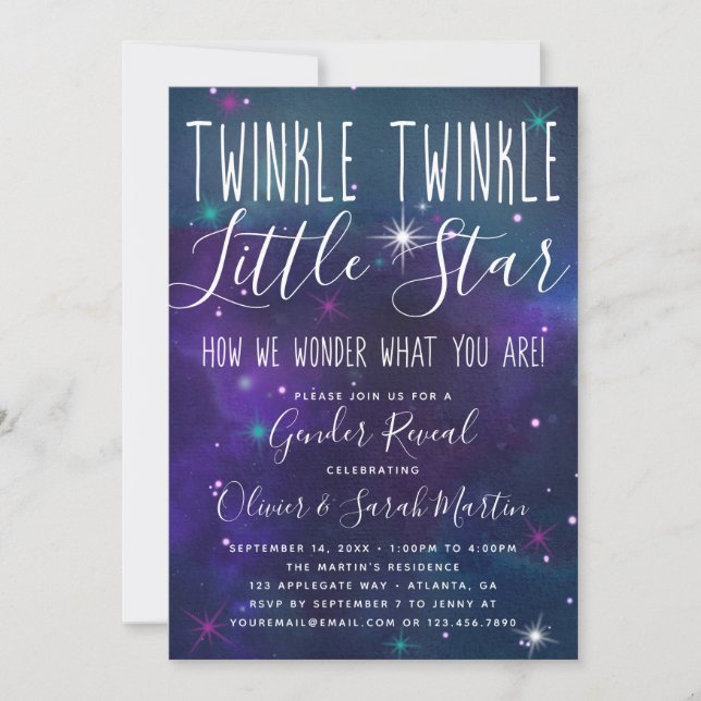 Twinkle Little Star Gender Revelan Invitación (Anverso)