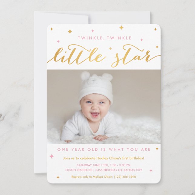 Twinkle Little Star Primer Chica de invitación por (Anverso)