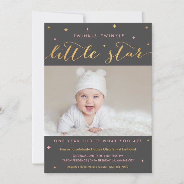 Twinkle Little Star Primer Chica de invitación por (Anverso)