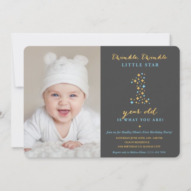 Twinkle Little Star Primer niño de invitaciones de (Anverso)