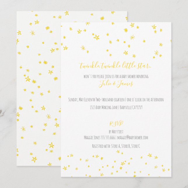 Twinkle Little Stars Baby Shower Invitaciones (Anverso / Reverso)