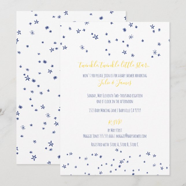 Twinkle Little Stars Baby Shower Invitaciones (Anverso / Reverso)