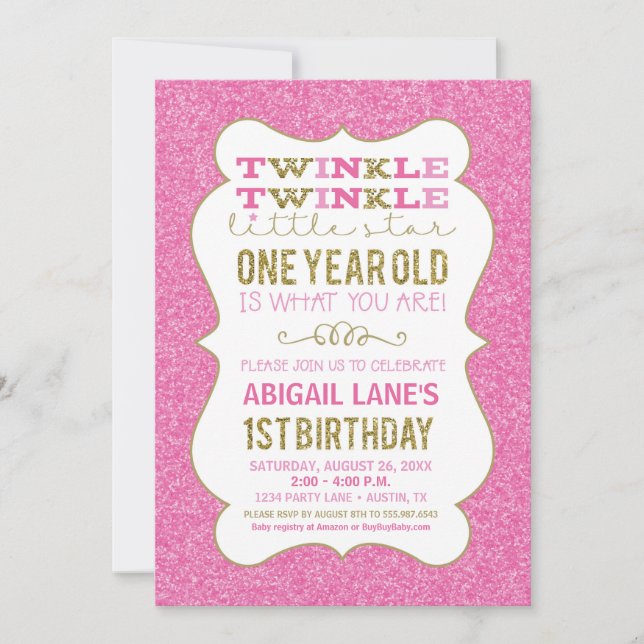 Twinkle Star Invitación a primer cumpleaños Oro ro (Anverso)