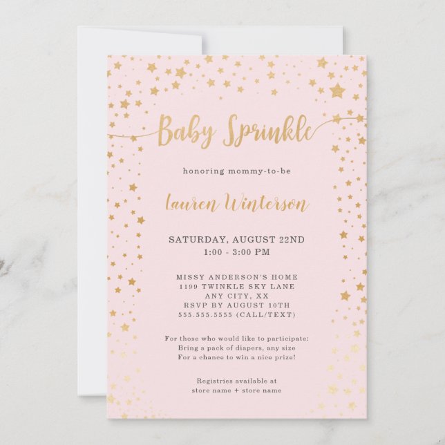 Twinkle Stars Baby Sprinkle Invitación (Anverso)
