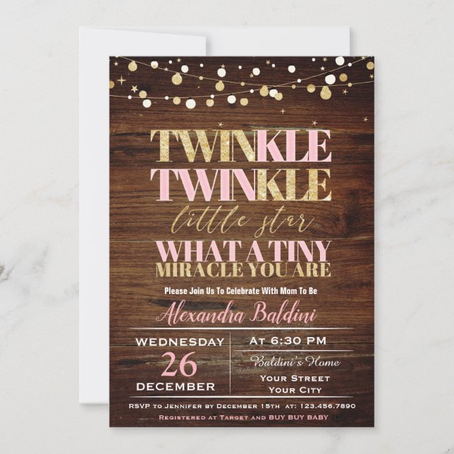 Twinkle Twinkle Baby Shower Invitación a Chicas (Anverso)