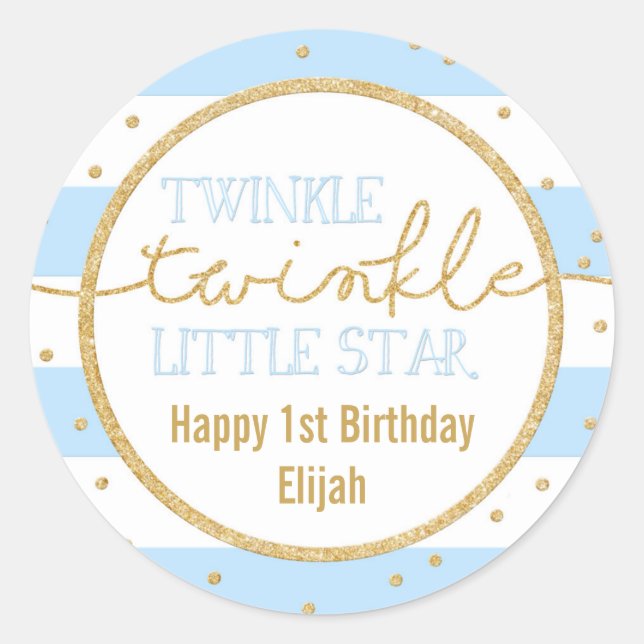 Twinkle Twinkle Blue and Gold Birday Pegatina (Anverso)