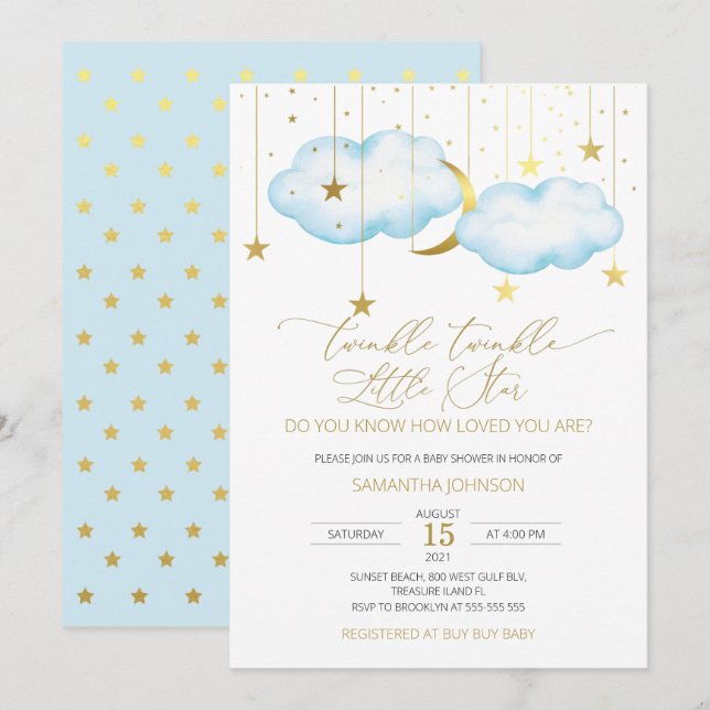 Twinkle Twinkle de la Nube Azul Invitación de la E (Anverso / Reverso)