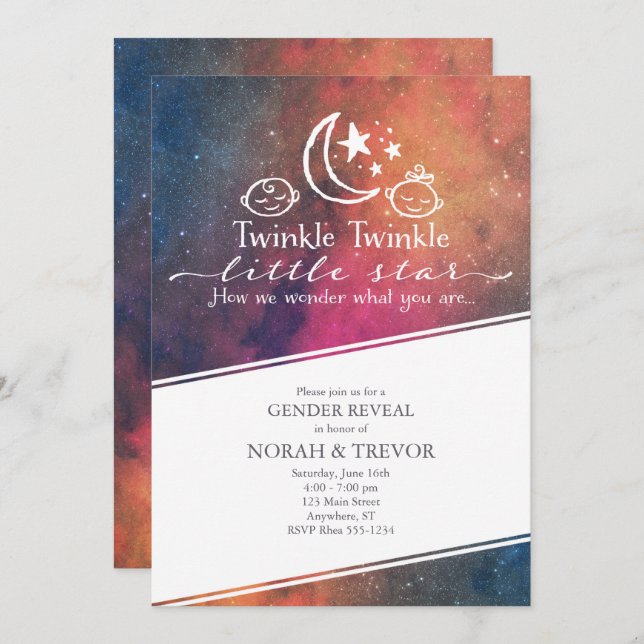 Twinkle Twinkle Galaxy Invitación a revelar género (Anverso / Reverso)