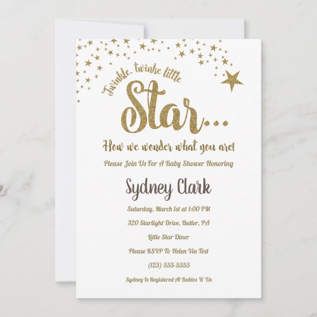 Twinkle Twinkle Género revelar invitación de Baby  (Anverso)