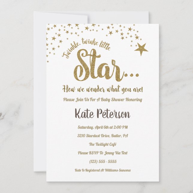 Twinkle Twinkle Género revelar invitación de Baby  (Anverso)