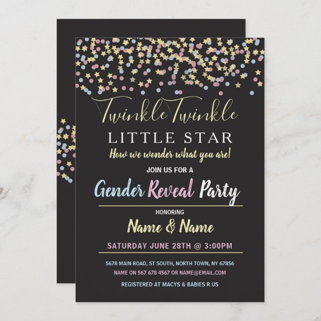 Twinkle Twinkle Invitación a revelar género de est (Anverso / Reverso)