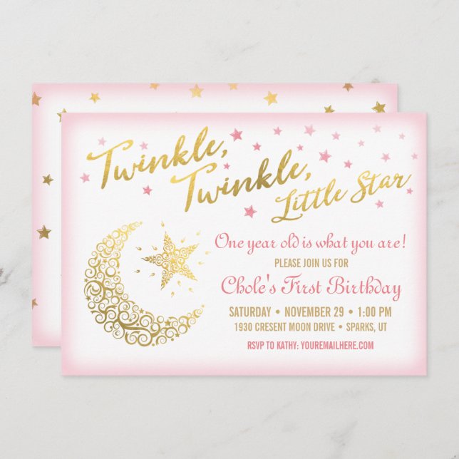 Twinkle, Twinkle, Invitación al cumpleaños de la p (Anverso / Reverso)
