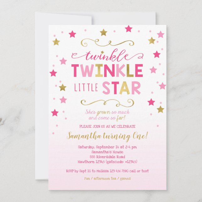 Twinkle Twinkle Invitación al cumpleaños de la peq (Anverso)
