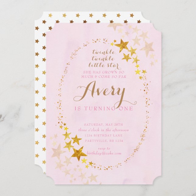 Twinkle Twinkle Invitación al cumpleaños de la peq (Anverso / Reverso)