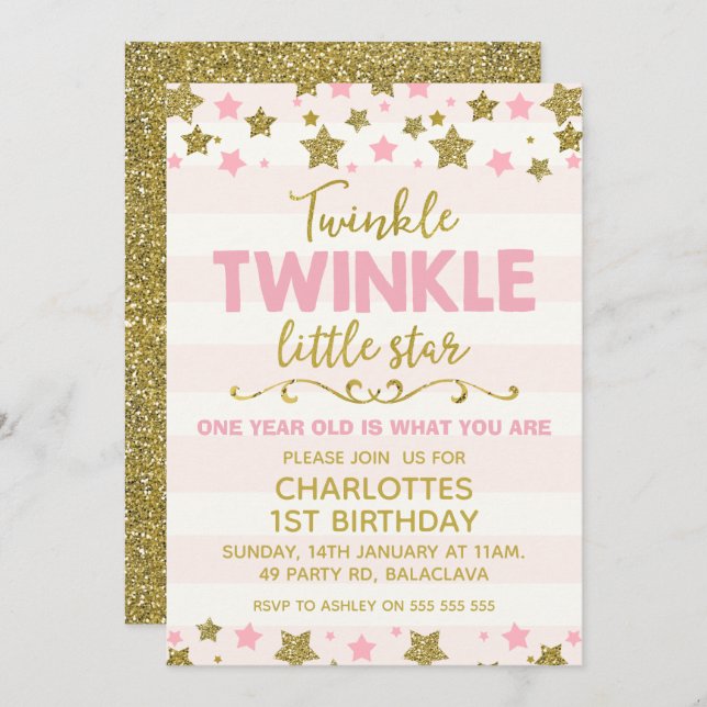 Twinkle twinkle Invitación al cumpleaños de Little (Anverso / Reverso)