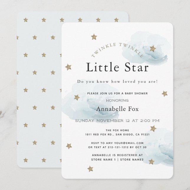 Twinkle Twinkle Invitación Baby Shower a Little St (Anverso / Reverso)