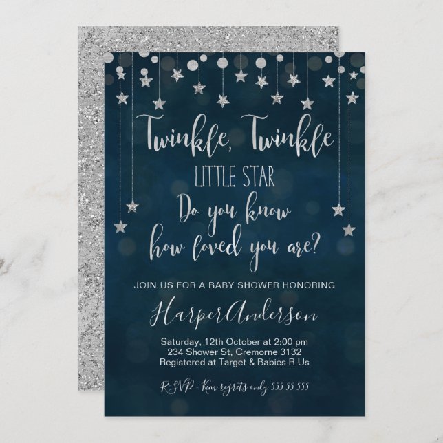 Twinkle Twinkle Invitación Baby Shower a Little St (Anverso / Reverso)