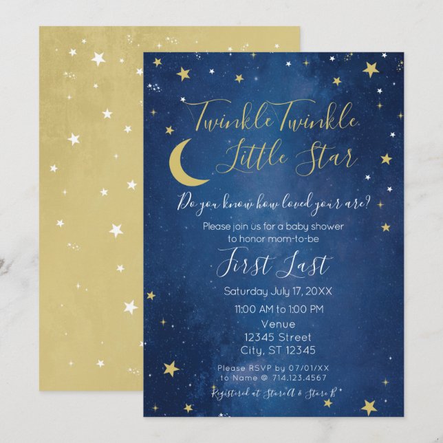 Twinkle Twinkle Invitación Baby Shower a Little St (Anverso / Reverso)