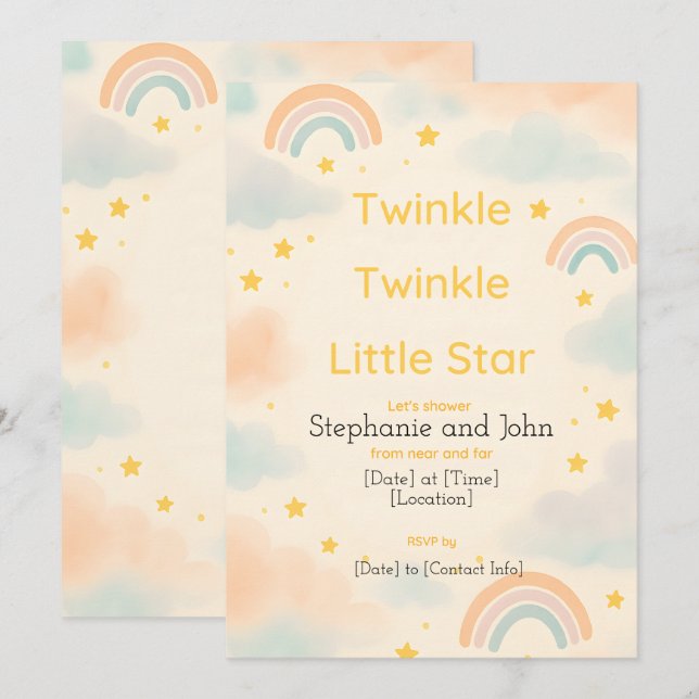 Twinkle Twinkle Invitación Baby Shower a Little St (Anverso / Reverso)
