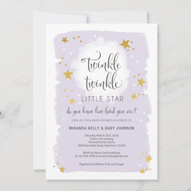 Twinkle Twinkle Invitación Baby Shower a Little St (Anverso)