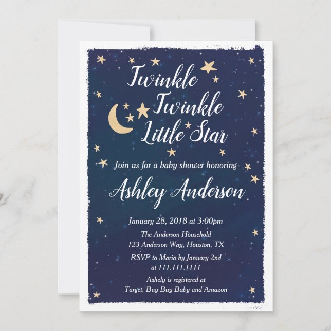 Twinkle Twinkle Invitación Baby Shower a Little St (Anverso)