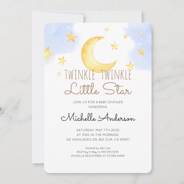 Twinkle Twinkle Invitación Baby Shower a Little St (Anverso)