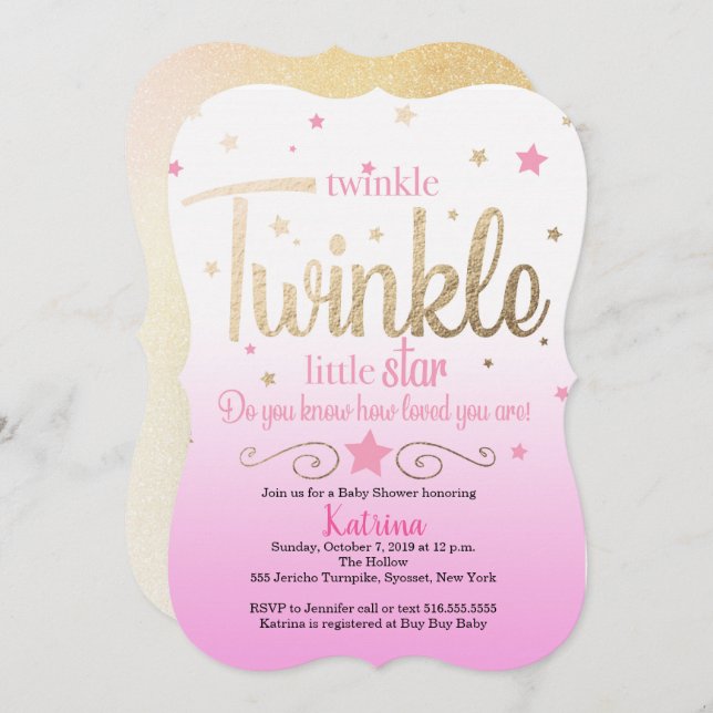 Twinkle Twinkle Invitación Baby Shower a Little St (Anverso / Reverso)