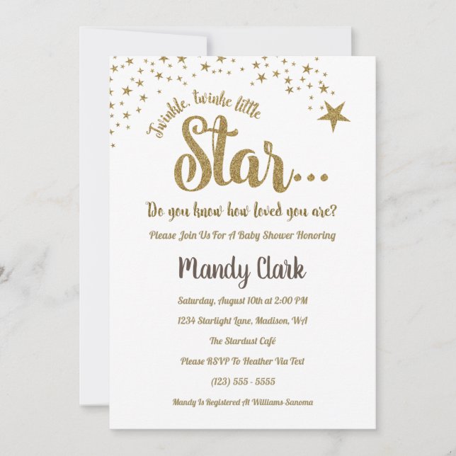 Twinkle Twinkle Invitación Baby Shower a Little St (Anverso)