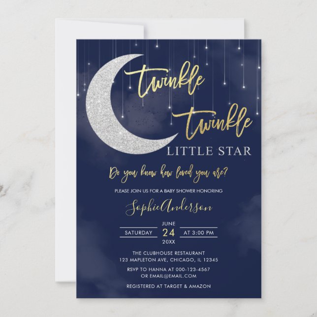 Twinkle Twinkle Invitación Baby Shower a Little St (Anverso)