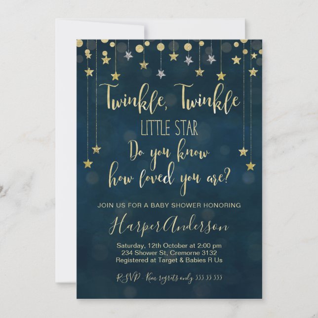 Twinkle Twinkle Invitación Baby Shower a Little St (Anverso)