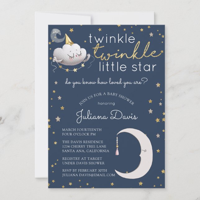 Twinkle Twinkle Invitación Baby Shower a Little St (Anverso)