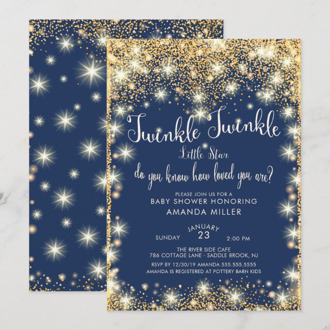 Twinkle Twinkle Invitación Baby Shower a Little St (Anverso / Reverso)