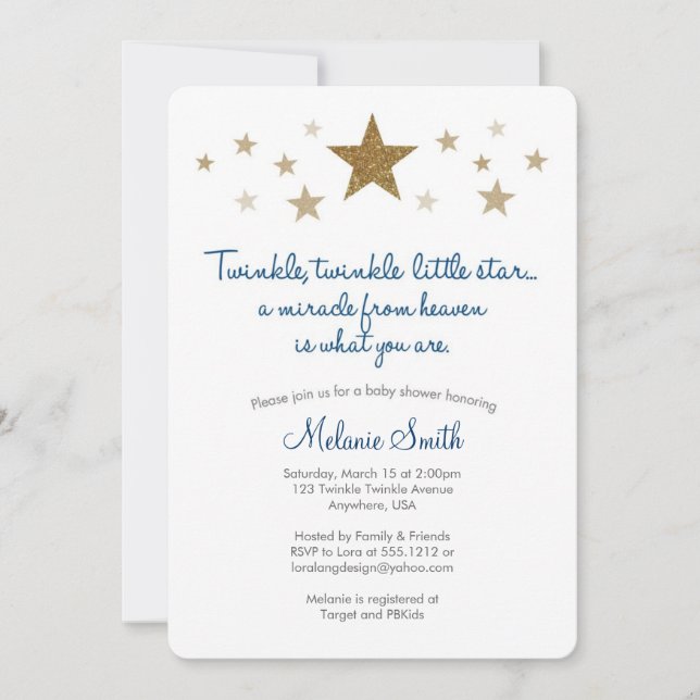 Twinkle Twinkle Invitación Baby Shower a Little St (Anverso)