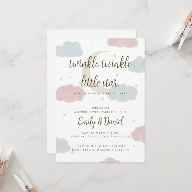Twinkle Twinkle Invitación Baby Shower a Little St (Anverso/Reverso In Situ)