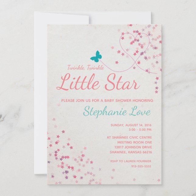 Twinkle Twinkle Invitación Baby Shower a Little St (Anverso)