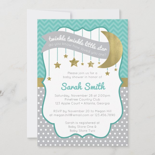 Twinkle Twinkle Invitación Baby Shower a Little St (Anverso)