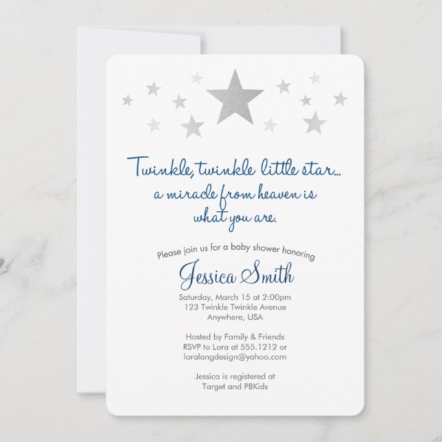 Twinkle Twinkle Invitación Baby Shower a Little St (Anverso)