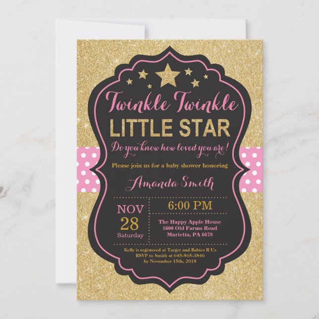 Twinkle Twinkle Invitación Baby Shower a Little St (Anverso)