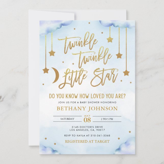 Twinkle Twinkle Invitación Baby Shower a Little St (Anverso)