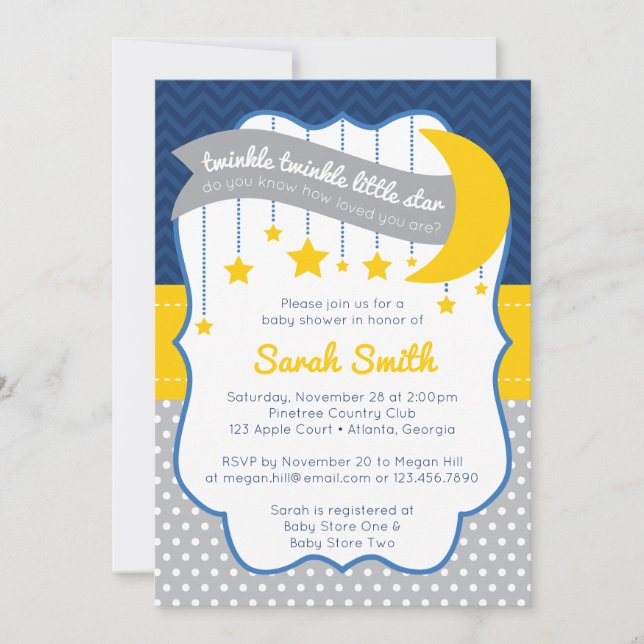 Twinkle Twinkle Invitación Baby Shower a Little St (Anverso)