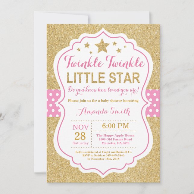 Twinkle Twinkle Invitación Baby Shower a Little St (Anverso)