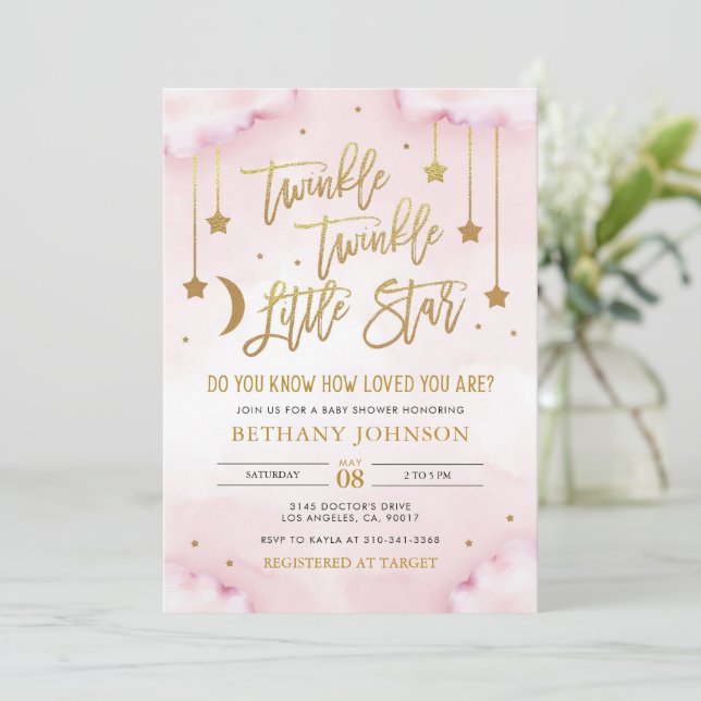 Twinkle Twinkle Invitación Baby Shower a Little St (Anverso de pie)