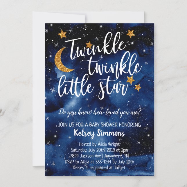 Twinkle Twinkle Invitación Baby Shower a Little St (Anverso)