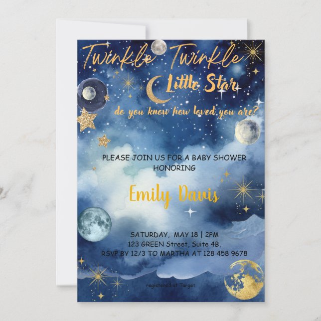 Twinkle Twinkle Invitación Baby Shower a Little St (Anverso)