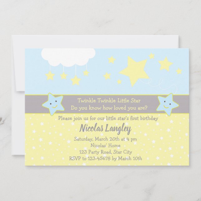 Twinkle Twinkle Invitaciones a los niños con estre (Anverso)
